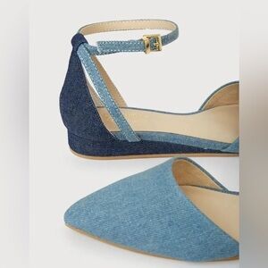 Seychelles Denim Ankle Strap Flat, Two-toned, Blue shoes, size 9